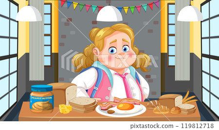 Girl Enjoying Breakfast in Kitchen 119812718