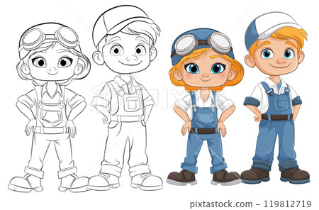 Cartoon Mechanics in Overalls Cartoon Mechanics in Overalls 119812719