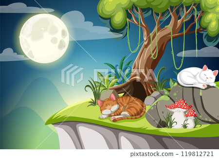 Cats Sleeping Under the Moonlight Cats Sleeping Under the Moonlight 119812721