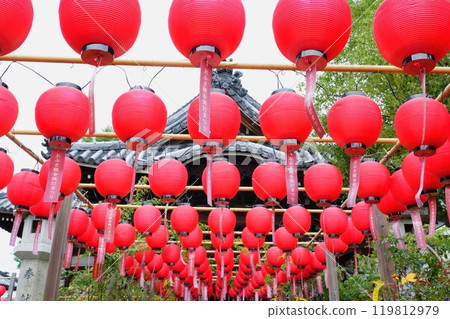Red lanterns lined up in front of the Nara Ofusa Kannon Lantern Festival [October] 119812979