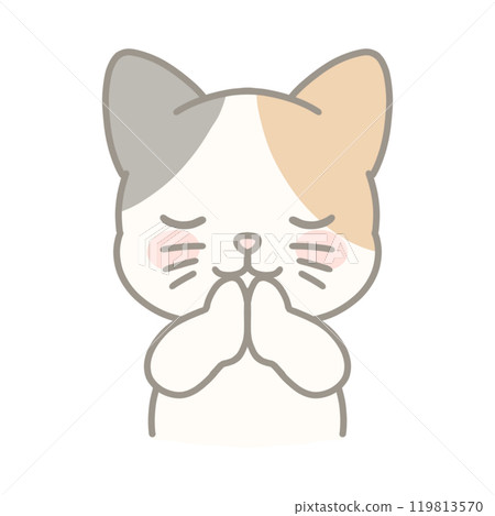 Illustration of a calico cat putting its hands together 119813570