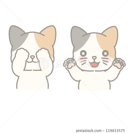 一隻三色貓玩躲貓貓的插圖 119813575