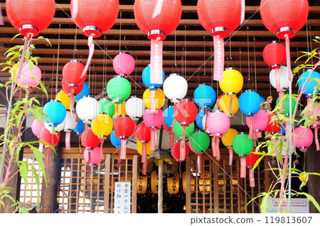 Colorful lanterns displayed at the main hall of Nara Ofusa Kannon Temple [October] Lantern Festival 119813607