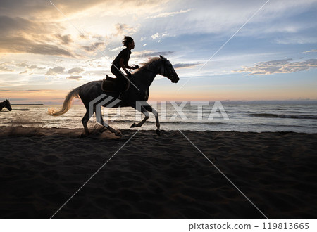 Horse Sea Riding Girl Woman Sunset-4 119813665