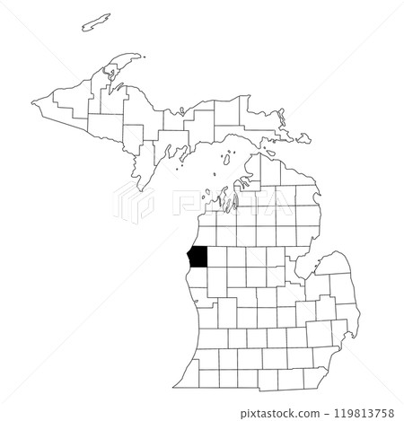 Map of Mason County in Michigan state on white background. single County map highlighted by black colour on Michigan map. UNITED STATES, US 119813758