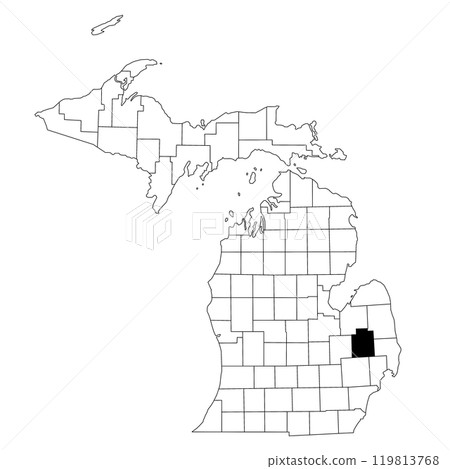 Map of lapeer County in Michigan state on white background. single County map highlighted by black colour on Michigan map. UNITED STATES, US Map of lapeer County in Michigan state on white background. single County map highlighted by black colour on Michigan map. UNITED STATES, US 119813768