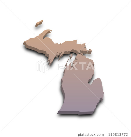 3d Map of Michigan state with color. United State of America, US, United State 3d Map of Michigan state with color. United State of America, US, United State 119813772