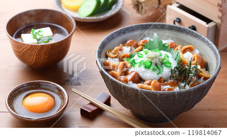Nameko rice bowl (sticky rice bowl of nameko and grated yam) Nameko rice bowl (sticky rice bowl of nameko and grated yam) 119814067