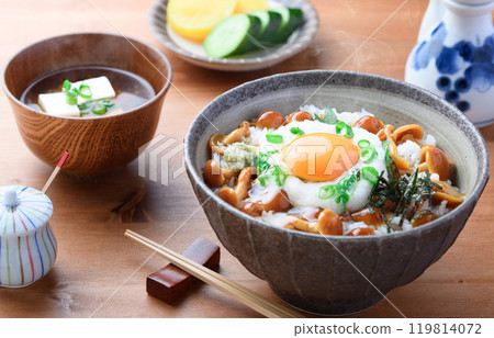 Nameko rice bowl (sticky rice bowl of nameko and grated yam) Nameko rice bowl (sticky rice bowl of nameko and grated yam) 119814072