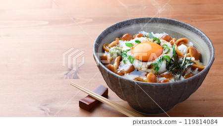 Nameko rice bowl (sticky rice bowl of nameko and grated yam) Nameko rice bowl (sticky rice bowl of nameko and grated yam) 119814084