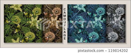 Camouflage seamless patterns with nature elements Camouflage seamless patterns with nature elements 119814202