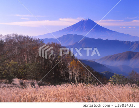 從海拔1781公尺的大倉坂丸眺望深秋的富士山 從海拔1781公尺的大倉坂丸眺望深秋的富士山 119814333