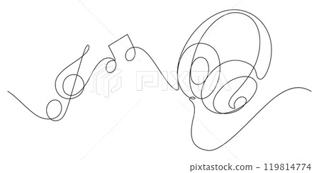 headphone one line drawing continuous with music note headphone one line drawing continuous with music note 119814774