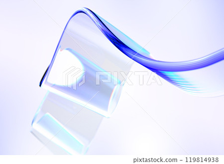 3d glass abstract liquid transparent ribbon chromatic fold wave line render. Fluid flow curve shape with holographic gradient texture, iridescent effect. Flying glossy design element. 3D illustration 119814938