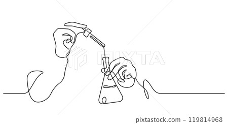 scientist working chemical experiment laboratory close up one line drawing 119814968