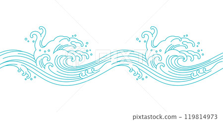 oriental ocean sea waves line art seamless pattern oriental ocean sea waves line art seamless pattern 119814973