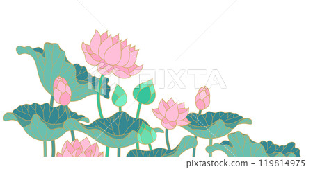 lotus flowers and leaves flat outline design lotus flowers and leaves flat outline design 119814975