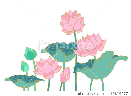lotus water lily flowers and leaves thai style illustration lotus water lily flowers and leaves thai style illustration 119814977