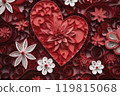 red Hearts with white flowers, made of Quilling Paper. Valentine Day background. Generative AI 119815068