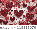 14 fabruary background, red Heart with flowers, made of Quilling Paper. Valentine Day background. Generative AI 119815070