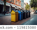Full dumpsters separate waste, garbage containers standing on the street. Environmental, Ecology 119815080