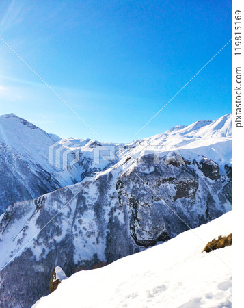 Mountain range in snow winter sunny day 119815169