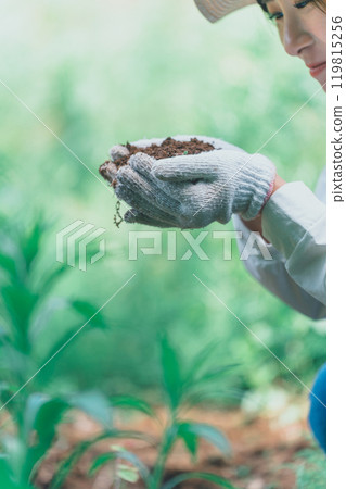 農民看著土壤 119815256