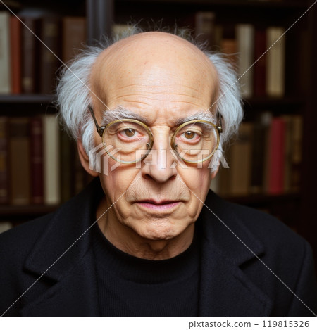 A man against a background of books. 119815326