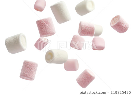 Flying marshmallows on a transparent background. AI-generated item 119815450