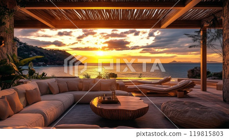 Beachside hotel with a sunset view 119815803