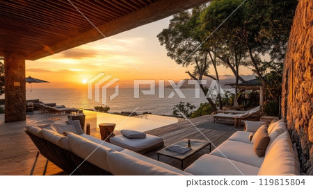 Beachside with a view of the sunset 119815804