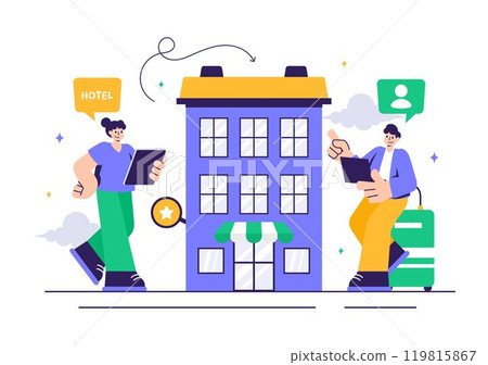 Hotel Reviews Vector Illustration featuring Rating Services, User Satisfaction, and Customer Experiences in a Flat Style Cartoon Background 119815867