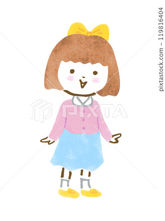 A full-body hand-drawn illustration of a girl from kindergarten to early elementary school 119816404