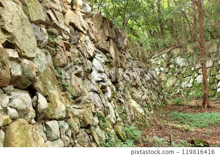 Stone walls surrounding the remains of the main citadel of Azuchi Castle Stone walls surrounding the remains of the main citadel of Azuchi Castle 119816416