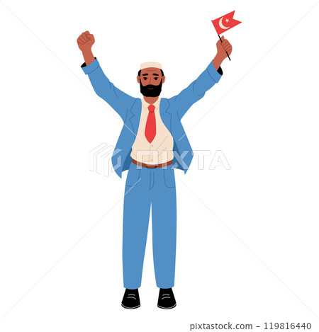 Man in suit holding Turkish flag. Turkish Democracy and National Unity Day 119816440