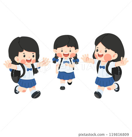 Happy schoolgirls going to school Happy schoolgirls going to school 119816809