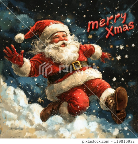Santa Claus flying through a starry night sky 119816952