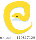 A yellow snake is coiled around the character for snake. New Year's card for the year of the snake 119817129