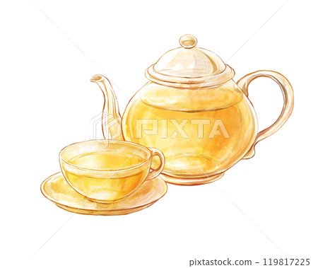 水彩畫玻璃茶具的插圖 119817225