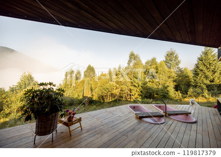 Morning Mist and Tranquil Deck View Morning Mist and Tranquil Deck View 119817379