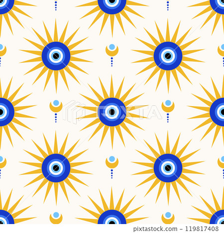 Evil eye seamless pattern. Greek and Turkish blue magic bead. Vector background with nazar - symbol of protection and luck. Mystic and spiritual talisman wallpaper Evil eye seamless pattern. Greek and Turkish blue magic bead. Vector background with nazar - symbol of protection and luck. Mystic and spiritual talisman wallpaper 119817408
