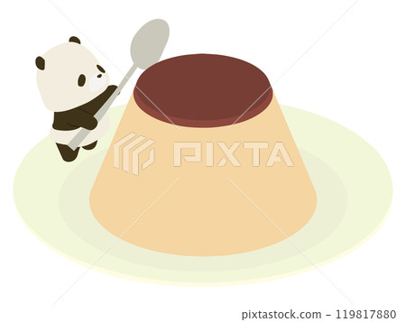 Panda trying to eat pudding 119817880