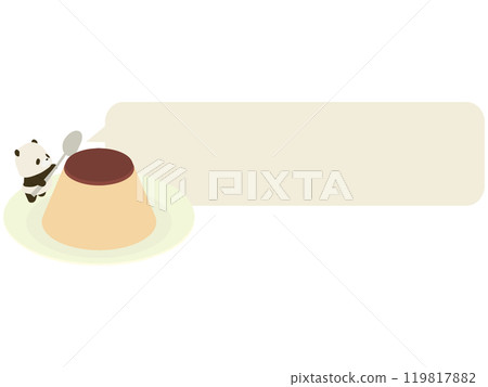 Panda trying to eat pudding. With speech bubble Panda trying to eat pudding. With speech bubble 119817882