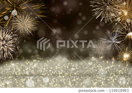 Silver glitter and bokeh background with fireworks Silver glitter and bokeh background with fireworks 119818963
