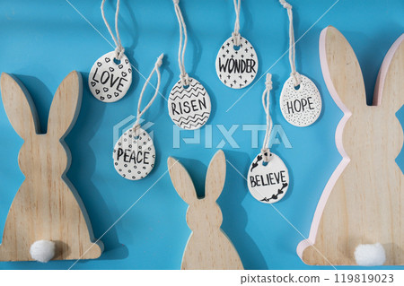 Children air dry clay activity handicraft idea. DIY process step by step instruction. Preparing for Easter holiday decorating. Modern organic design minimalistic plastic free sustainable 119819023