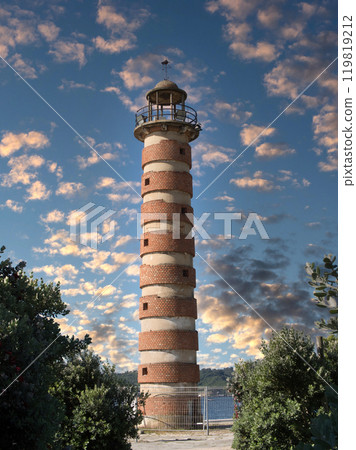 red and white lighthouse 119819212