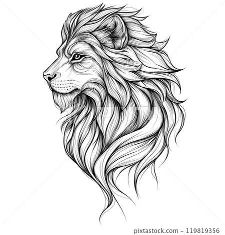 This beautiful tattoo sketch features an elegant lion, perfect for scrapbooking or coloring activities. A stunning design element. 119819356