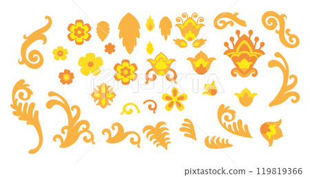 Decorative Slavic floral ornament elements vector set 119819366