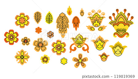 Decorative Slavic flowers design elements vector set Decorative Slavic flowers design elements vector set 119819369