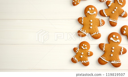 Gingerbread man and snowflake icing cookies and texture 2 119819507